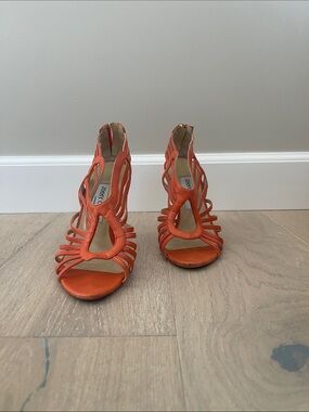 Jimmy Choo Coral-Orange Strappy Open-Toe Heels